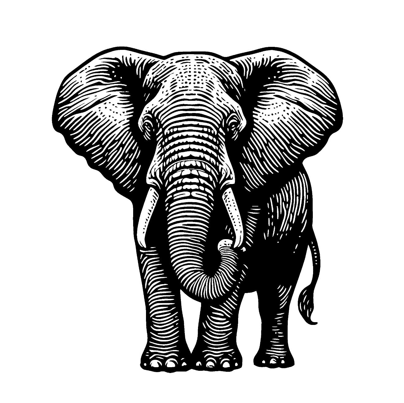 SteezyInk Elephant temporary tattoo in detailed black and white, symbolizing strength and wisdom