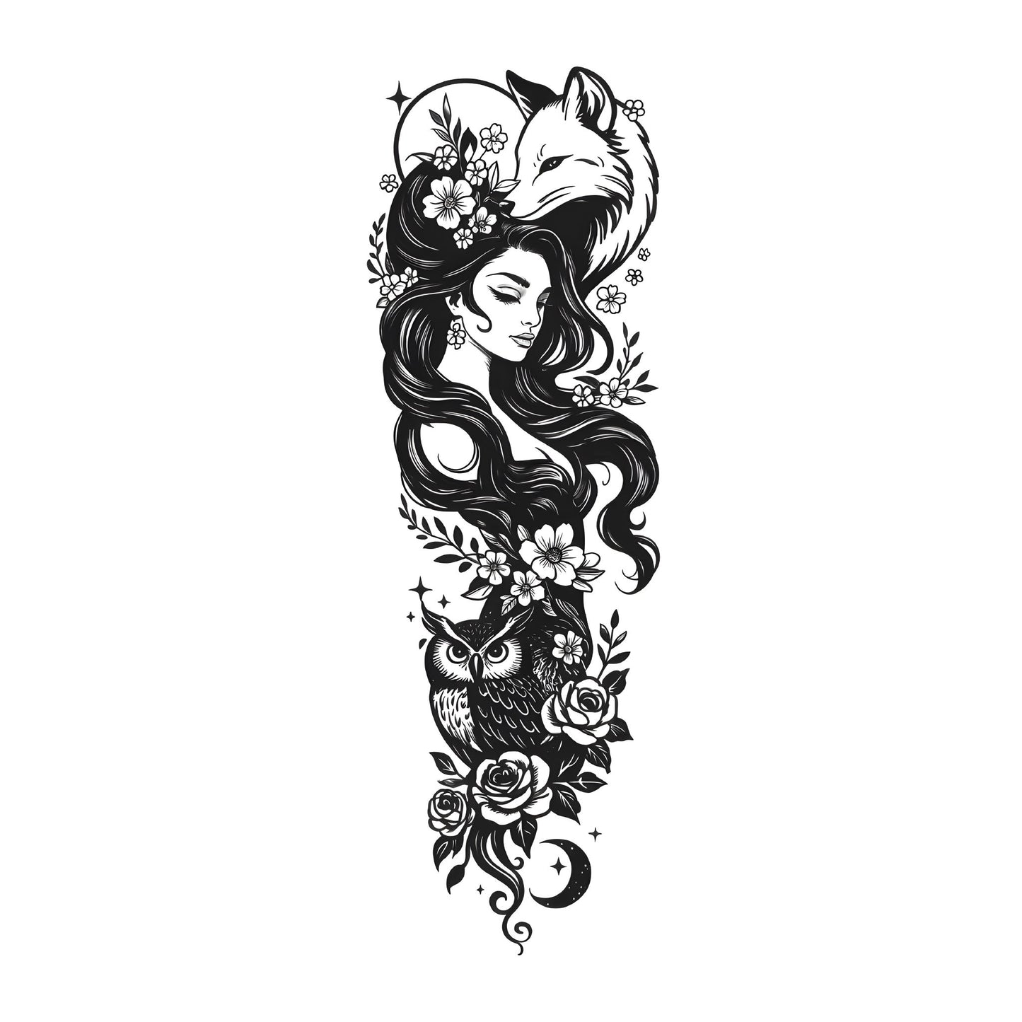 Moon Goddess Sleeve Temporary Tattoo | 6 x 18 inch