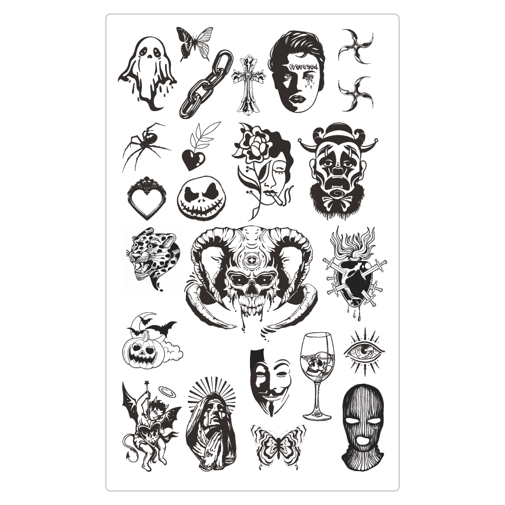 (24 Tattoos) Dark Carnival Temporary Tattoo | 5.5 x 9 inch