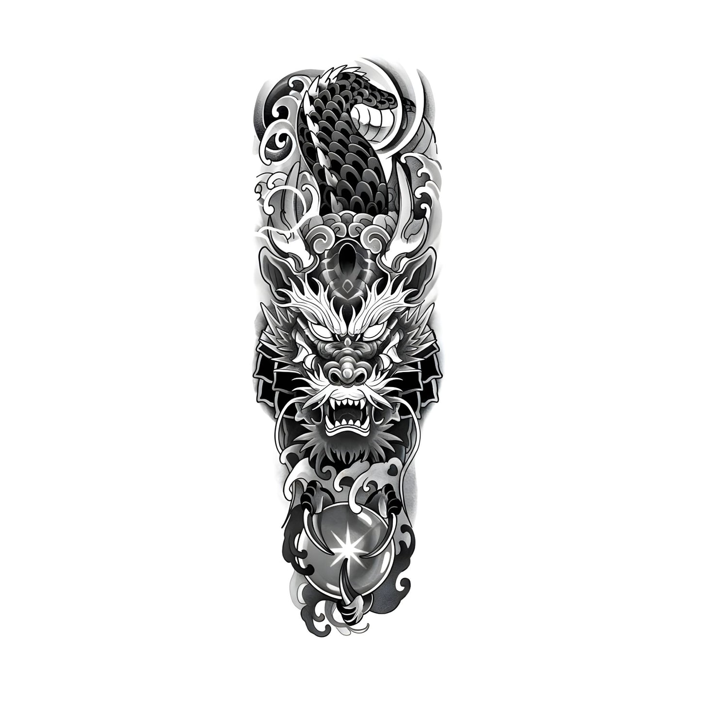 Guardian Dragon Sleeve Temporary Tattoo | 6 x 18 inch