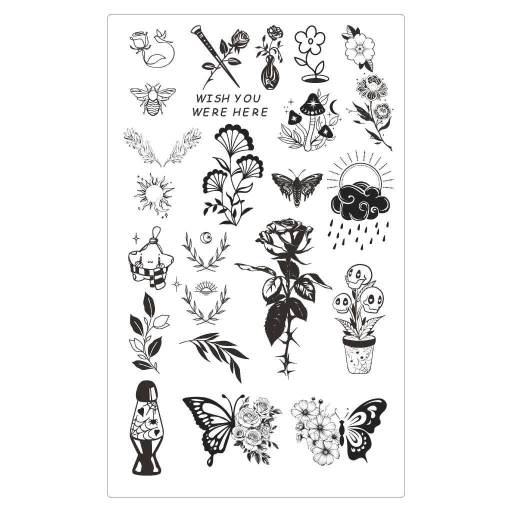 (24 Tattoos) Floral & Butterfly Temporary Tattoo | 5.5 x 9 inch