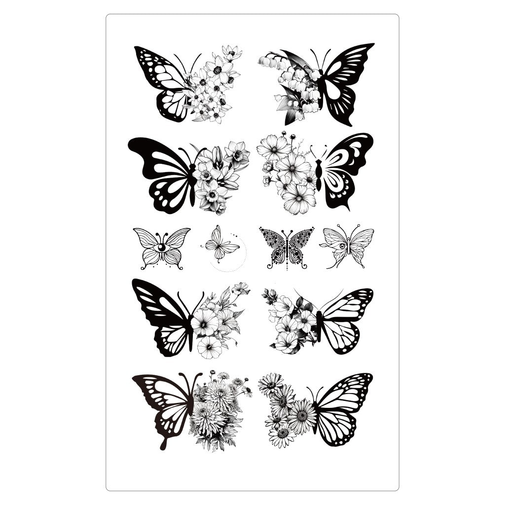 (12 Tattoos) Butterfly Garden Temporary Tattoo | 5.5 x 9 inch