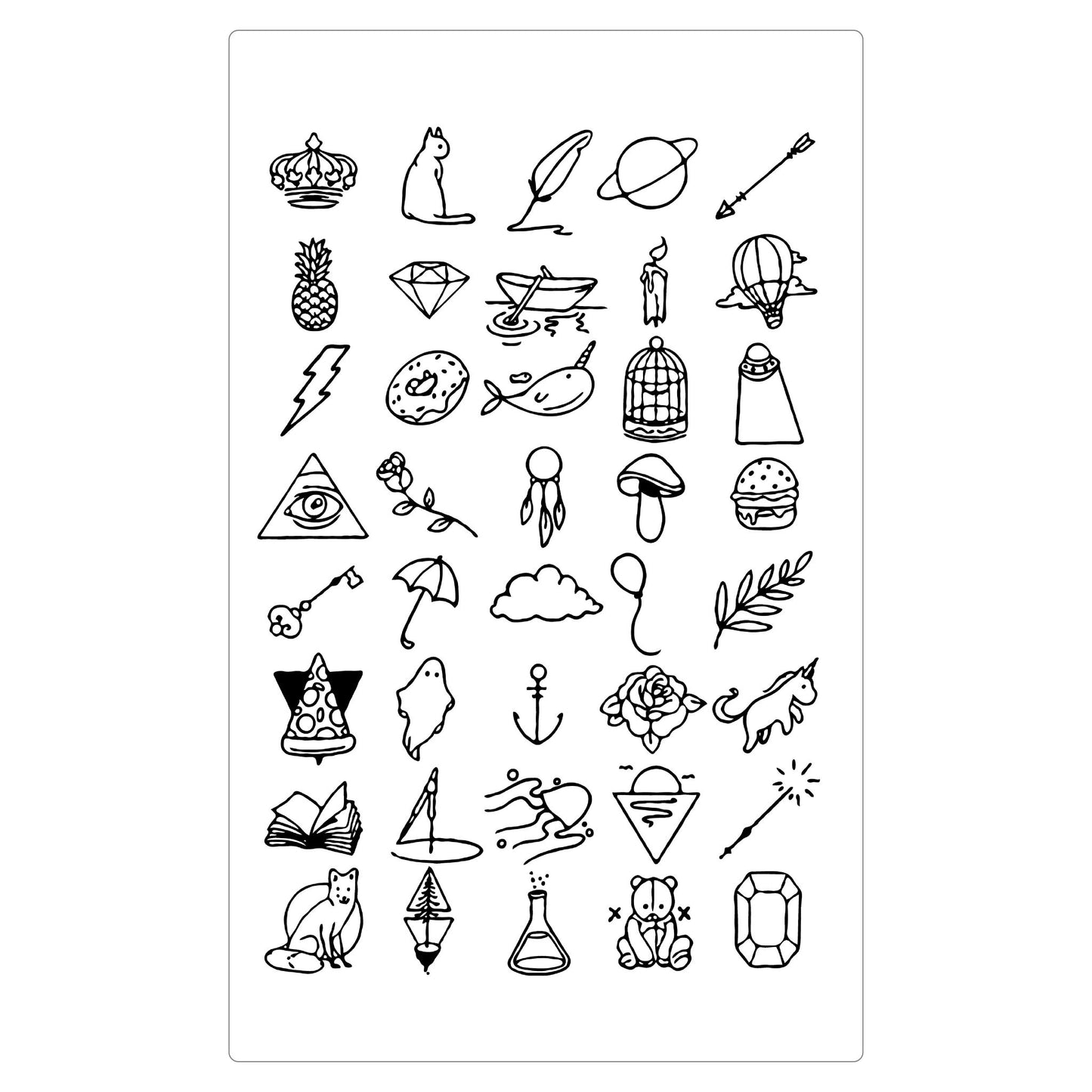(40 Tattoos) Minimal Symbol Temporary Tattoo | 5.5 x 9 inch