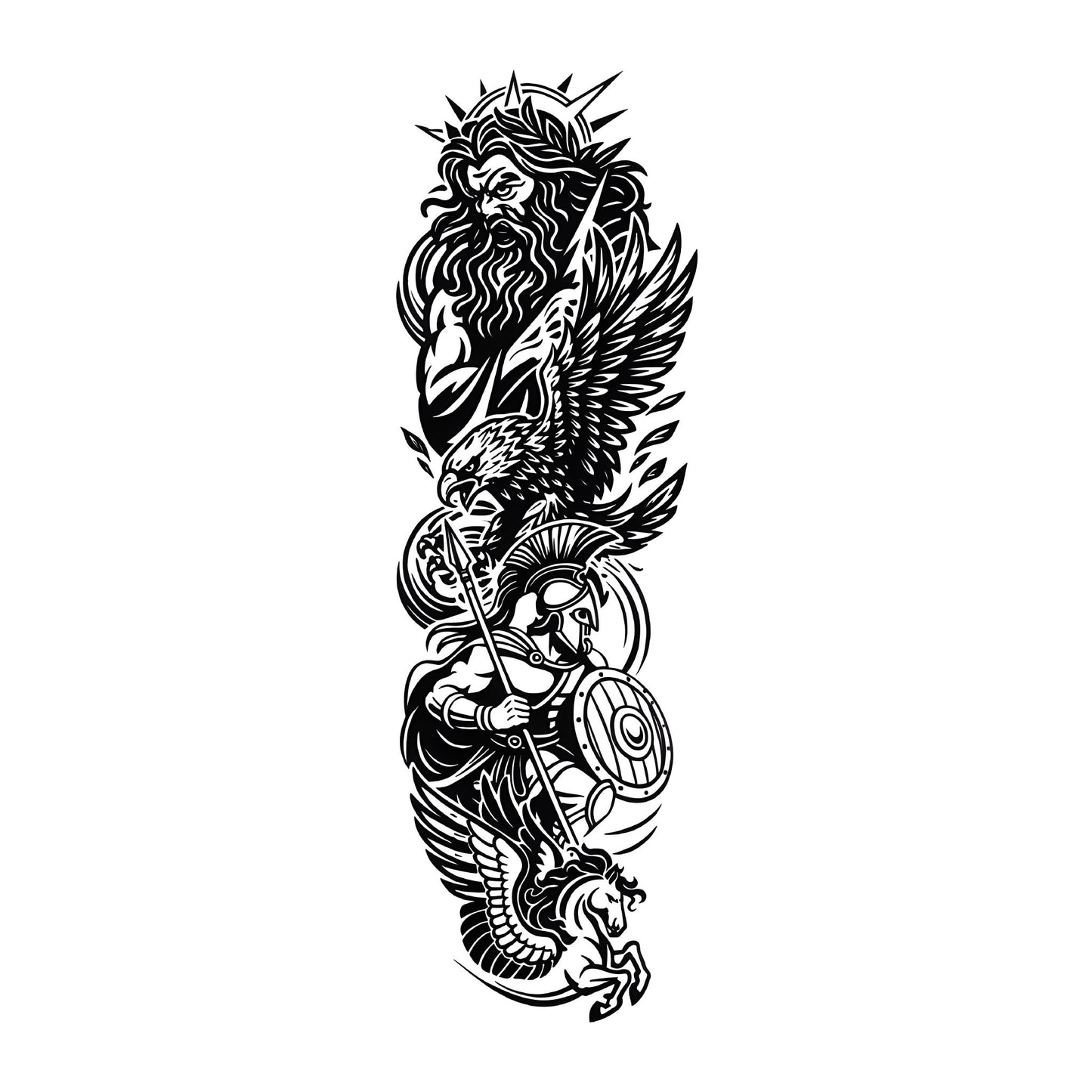 Zeus and Pegasus Sleeve Temporary Tattoo | 6 x 18 inch