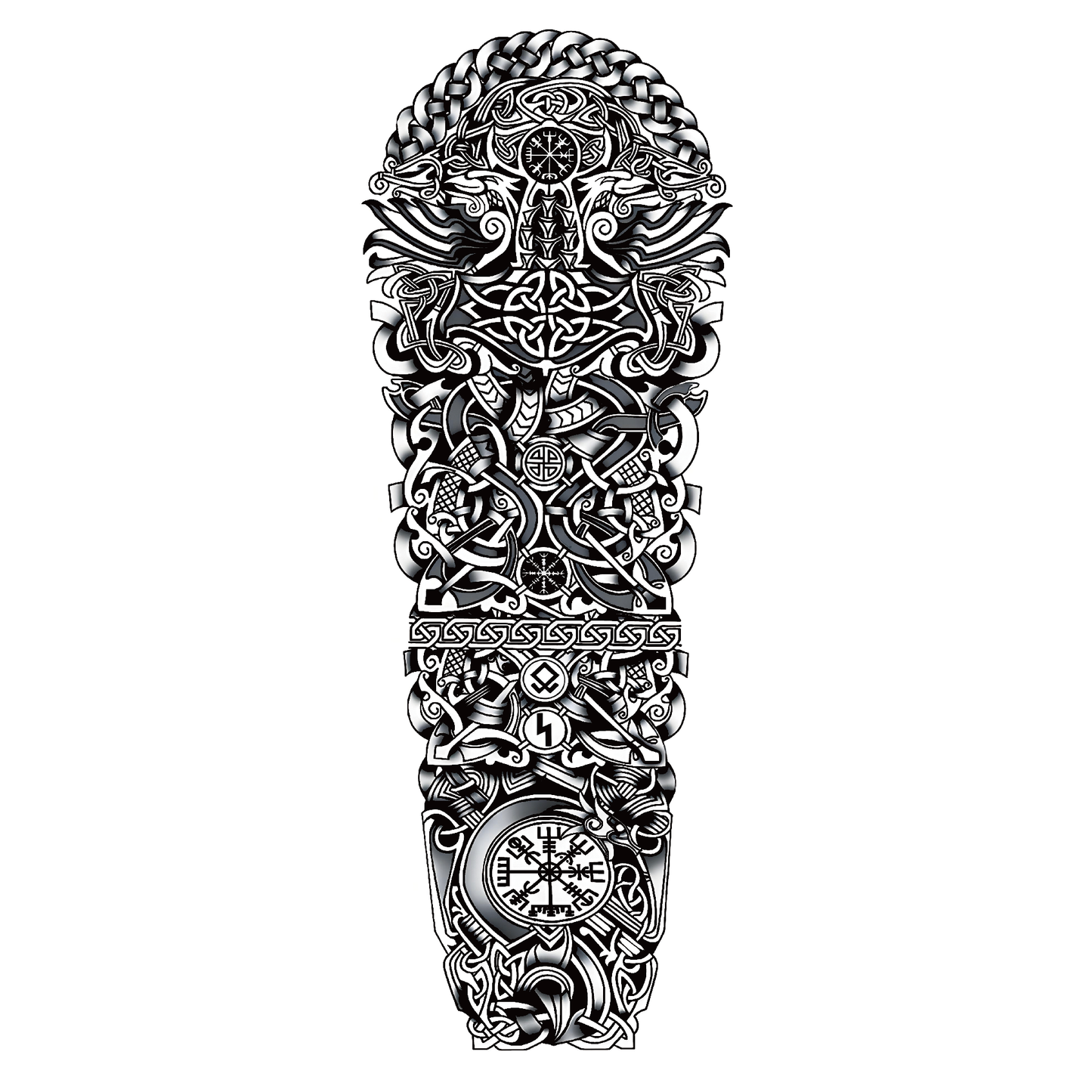 SteezyInk Tribal Sleeve Tattoo - Celtic Norse Knotwork with Helm of Awe - Temporary Tattoo