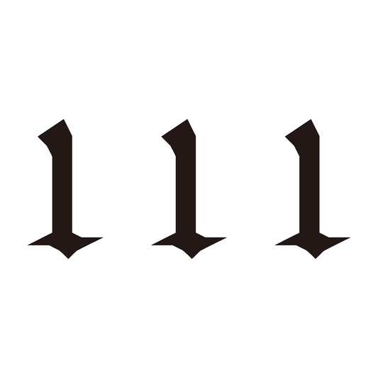 SteezyInk 111 temporary tattoo. Black gothic font design, angel number on white background.