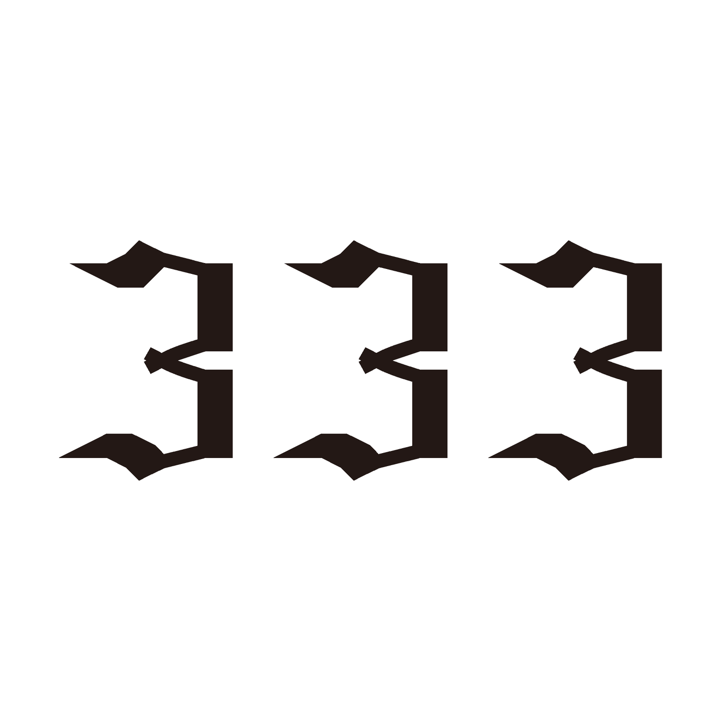 SteezyInk 333 Temporary Tattoo, black gothic font design, angel number, up to 2-week wear