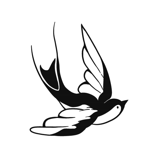 SteezyInk Swallow's Grace temporary tattoo, a black swallow design representing freedom and resilience.