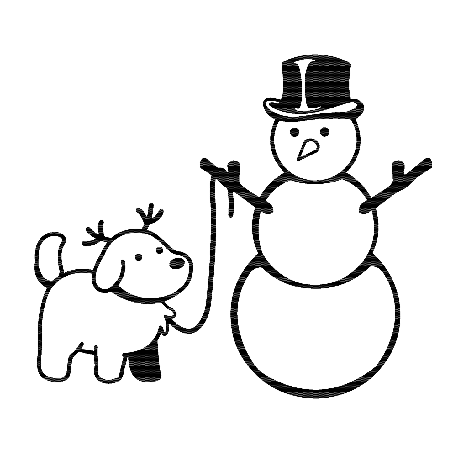 SteezyInk Snowy Pals temporary tattoo design of dog with reindeer antlers and snowman in a top hat.