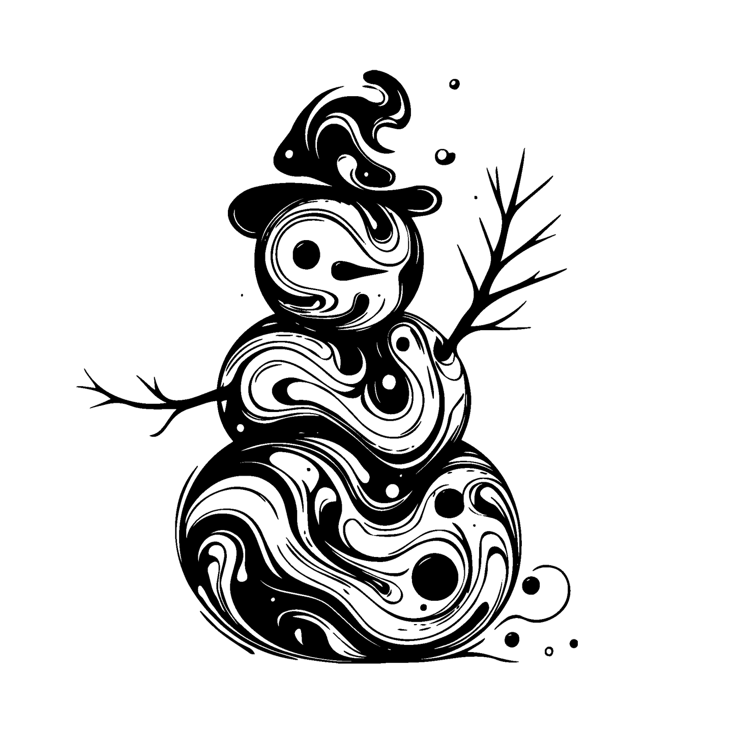 SteezyInk Abstract Psychedelic Snowman Tattoo - 2 x 2 inch black and white design