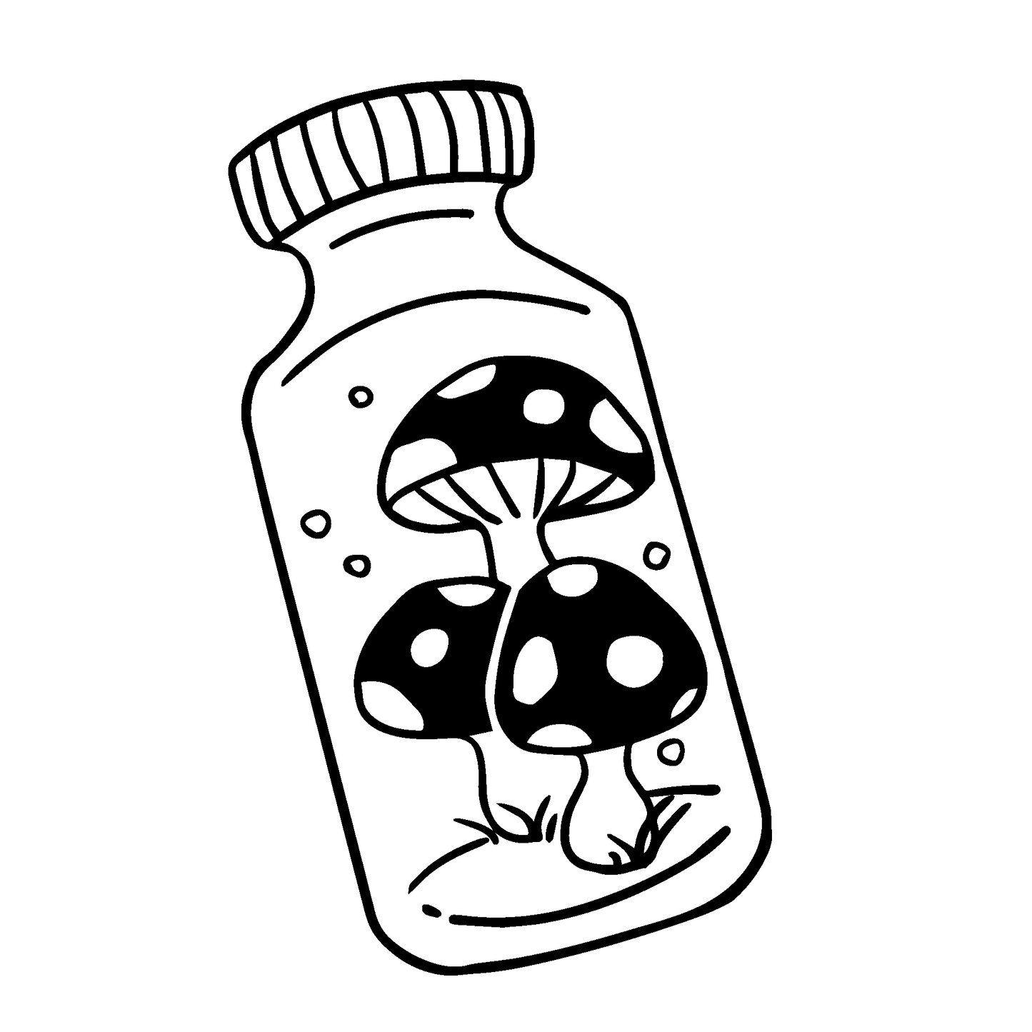 SteezyInk Mushroom Trio Temporary Tattoo, black and white illustration of mushrooms in a bottle, perfect for nature lovers.