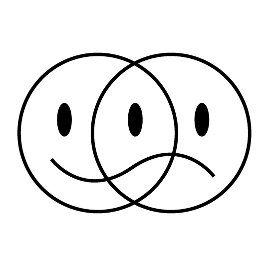 SteezyInk Duality of Emotion Temporary Tattoo: Smiling and frowning faces overlap, embodying joy and sadness.