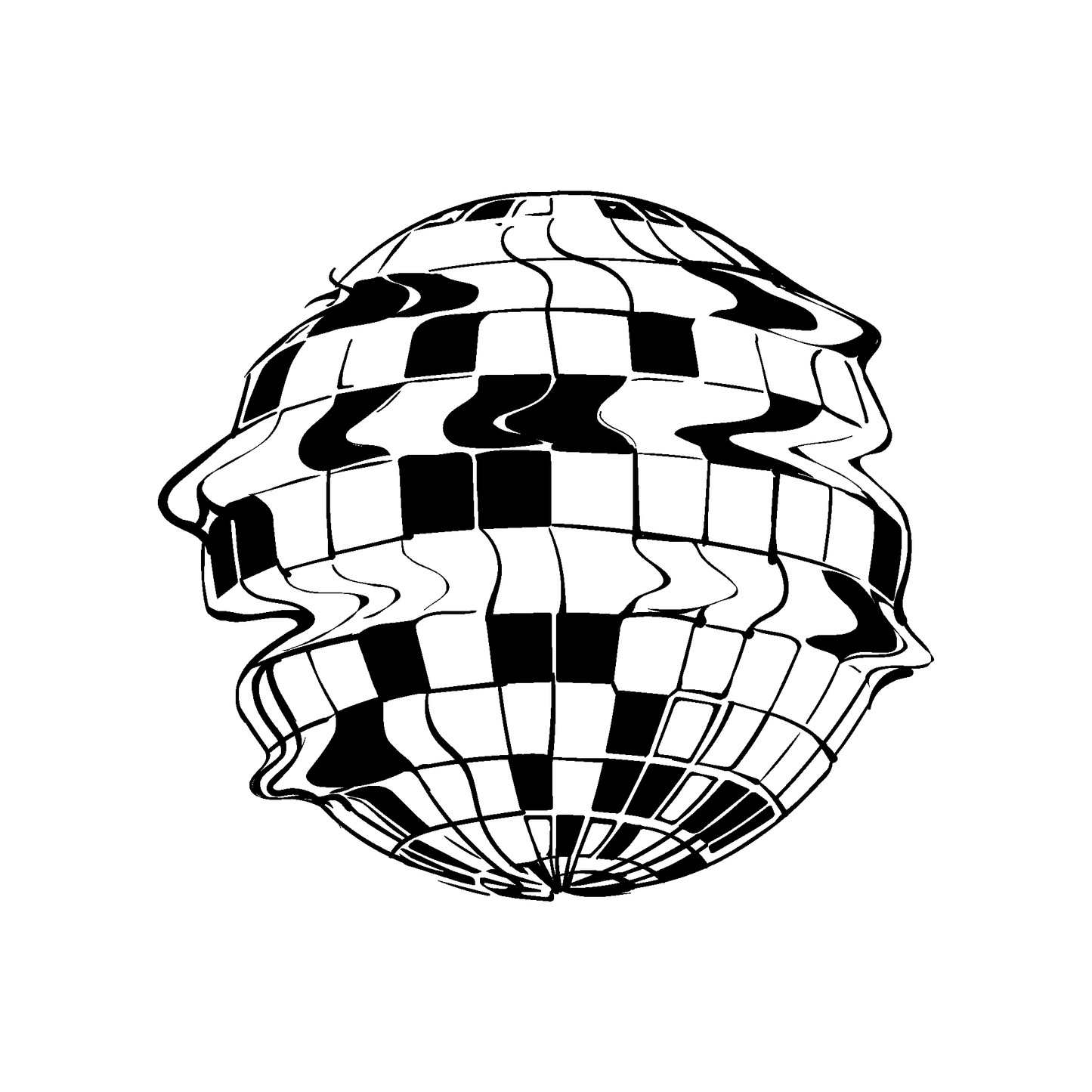 SteezyInk Distorted Disco Ball Temporary Tattoo: Black and white warped checkerboard sphere design