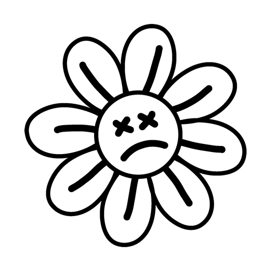 SteezyInk Sad Flower Temporary Tattoo - black and white daisy with a sad face, expressing a blend of humor and melancholy