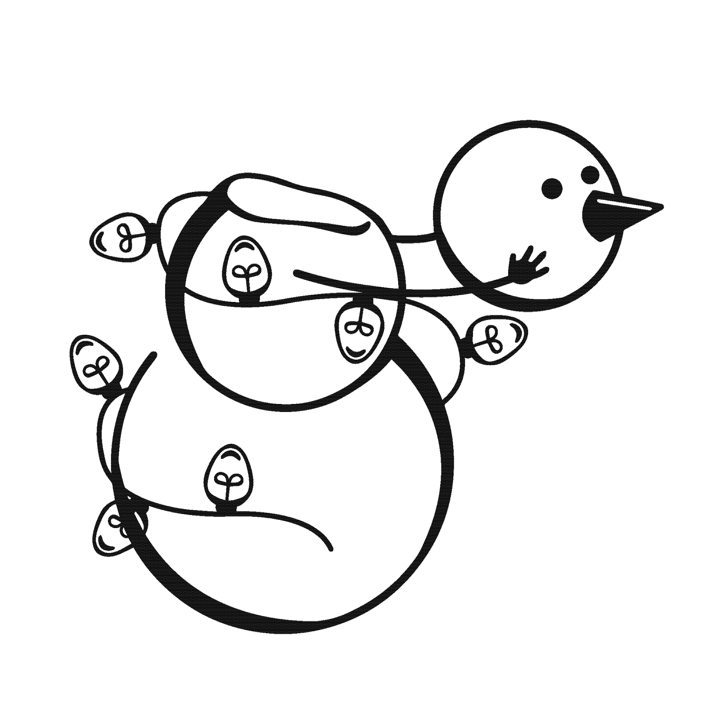 SteezyInk Festive Snowman Temporary Tattoo design, seasonal joy with string lights, pure black ink