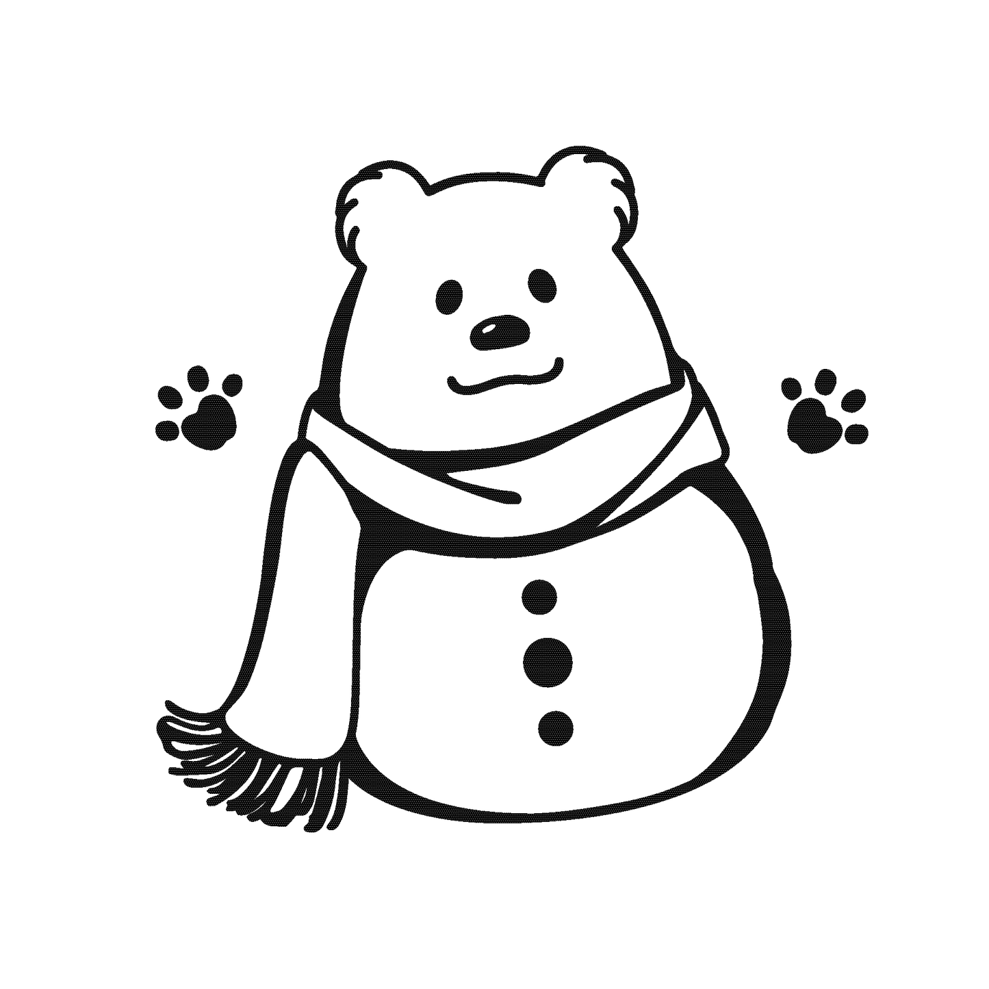 SteezyInk Snowy Bear Hug temporary tattoo design, a bear-shaped snowman with scarf and paw prints.