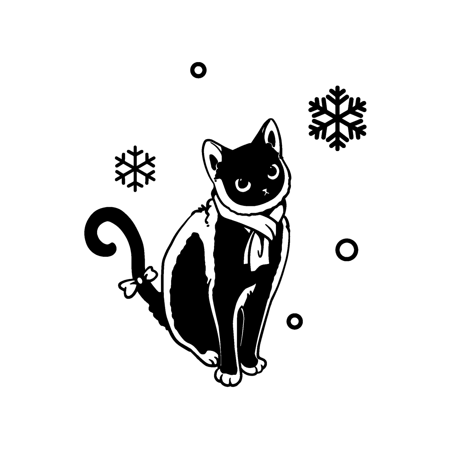 SteezyInk Winter Cat Temporary Tattoo - Black cat wearing a scarf with snowflakes.