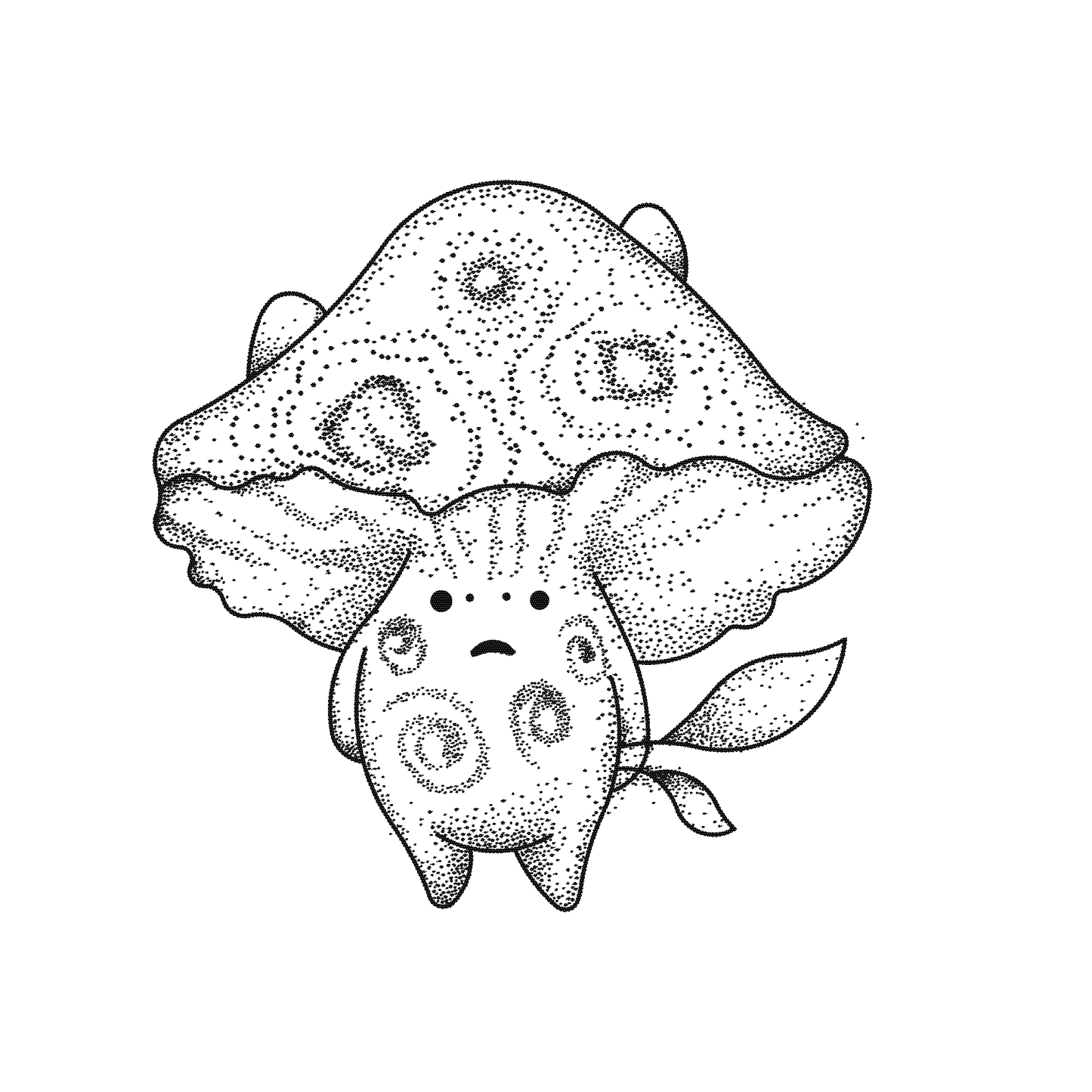 Shroomy Temporary Tattoo - Cute black and white mushroom character design, perfect for skin-safe, semi-permanent body art.