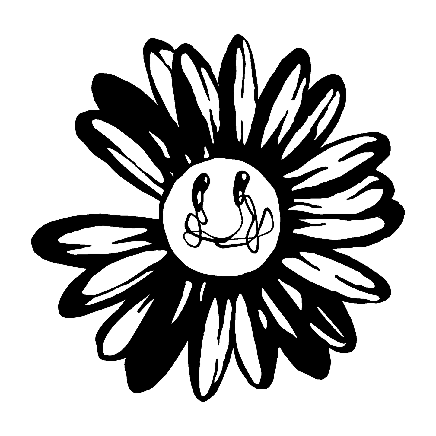 SteezyInk Sunflower Bliss Temporary Tattoo. Black and white smiling face sunflower design.