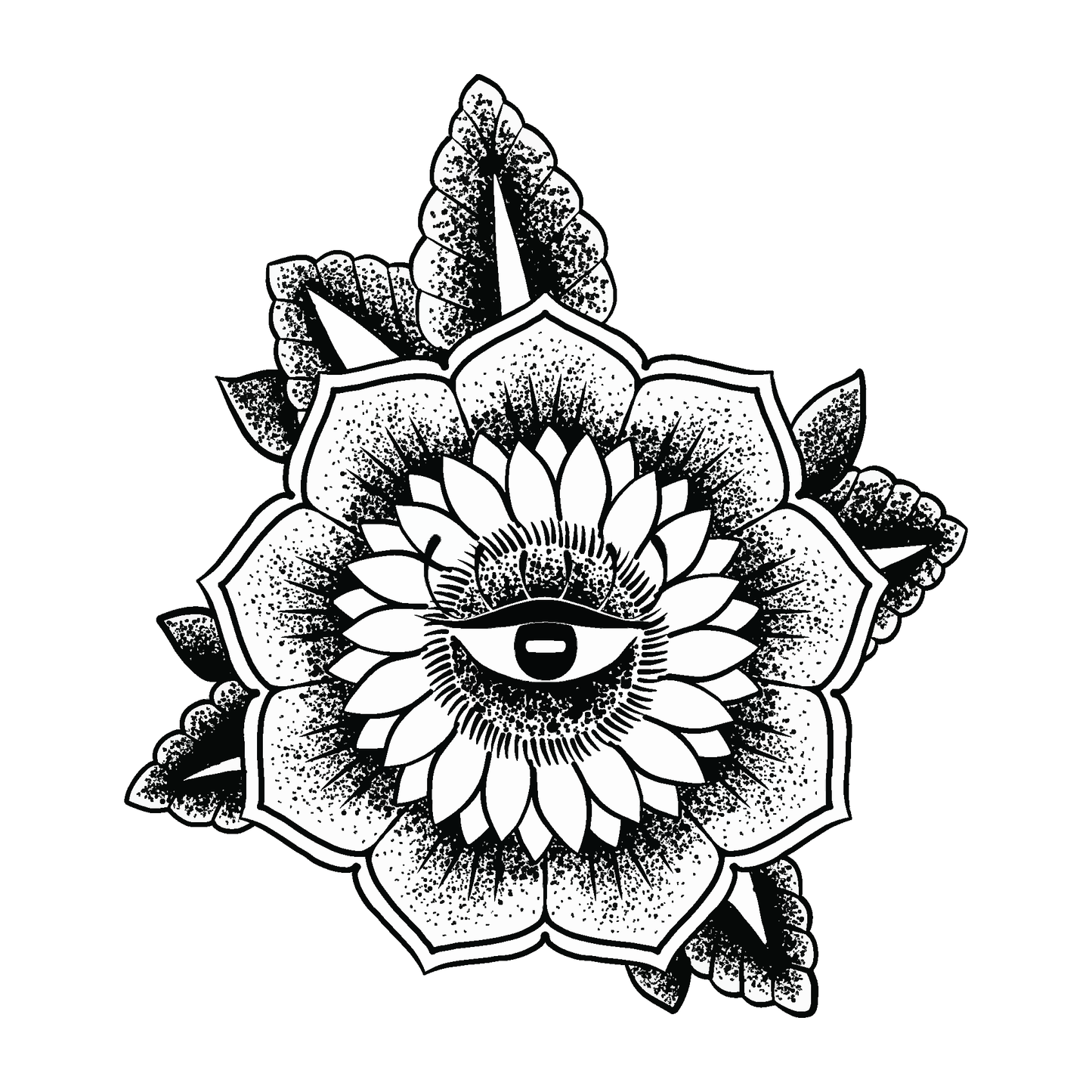 SteezyInk Blooming Eye of Perception temporary tattoo, black flower and eye design