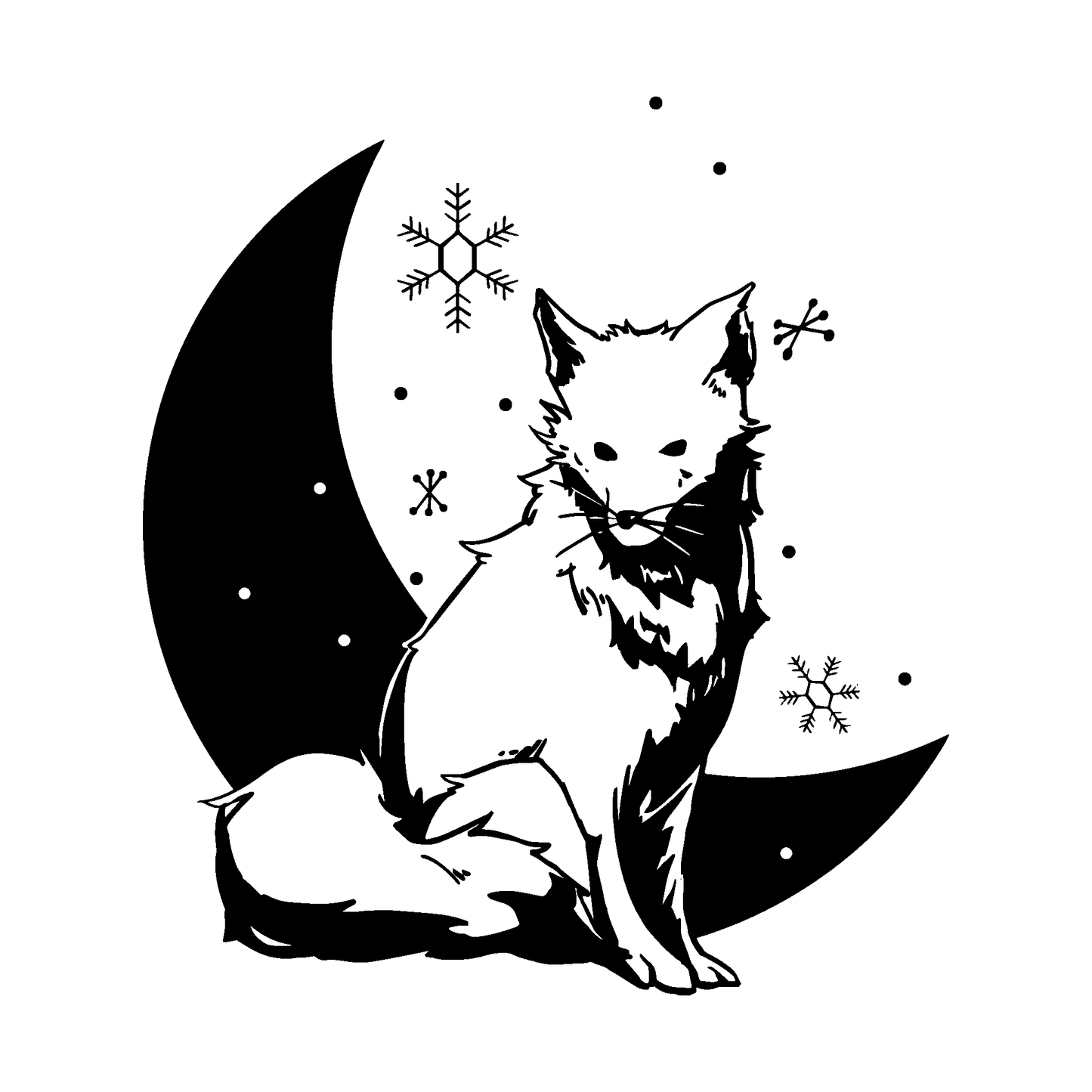 SteezyInk Moonlit Fox Temporary Tattoo, black and white fox and moon design, 3x3 inch