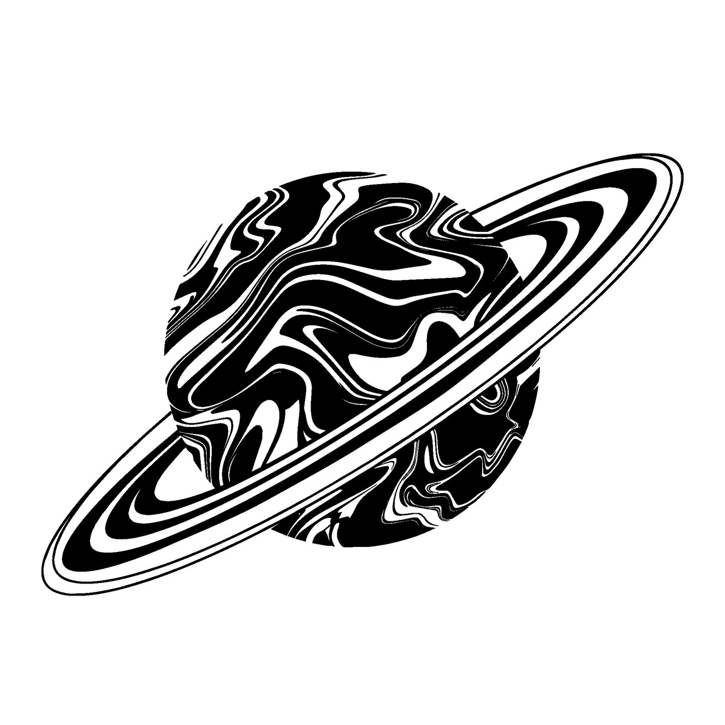 SteezyInk Cosmic Elegance temporary tattoo featuring planet with marbled textures and rings, black and white design