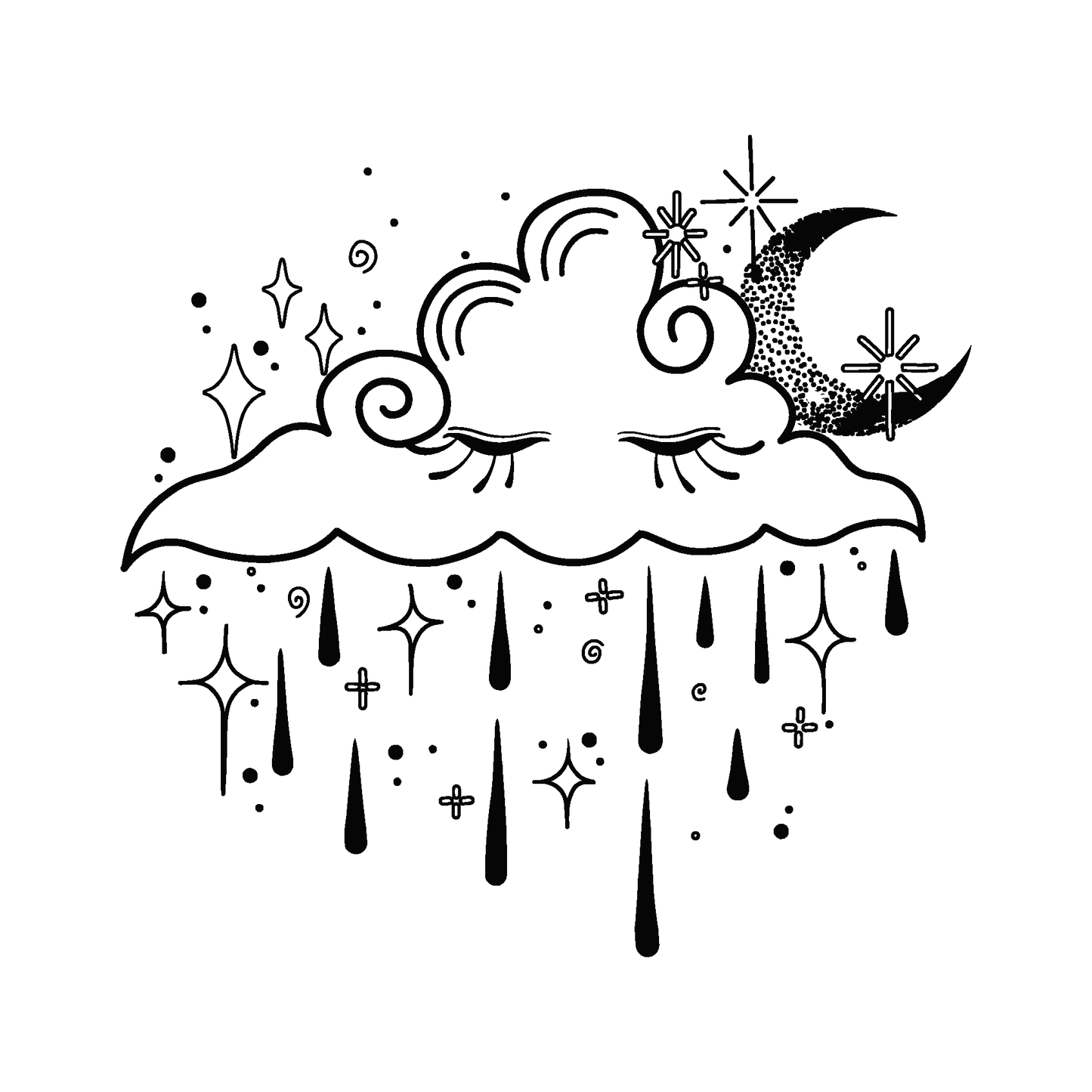 SteezyInk Celestial Dreams temporary tattoo. Sleeping cloud, stars, and crescent moon design.