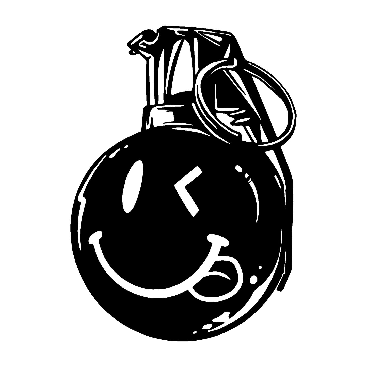 SteezyInk Explosive Smile temporary tattoo. Black grenade with winking smiley face design.