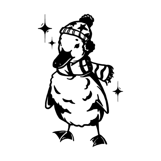 SteezyInk Duck in Winter Attire Temporary Tattoo, featuring a duck in a winter hat and scarf, sparkling design.