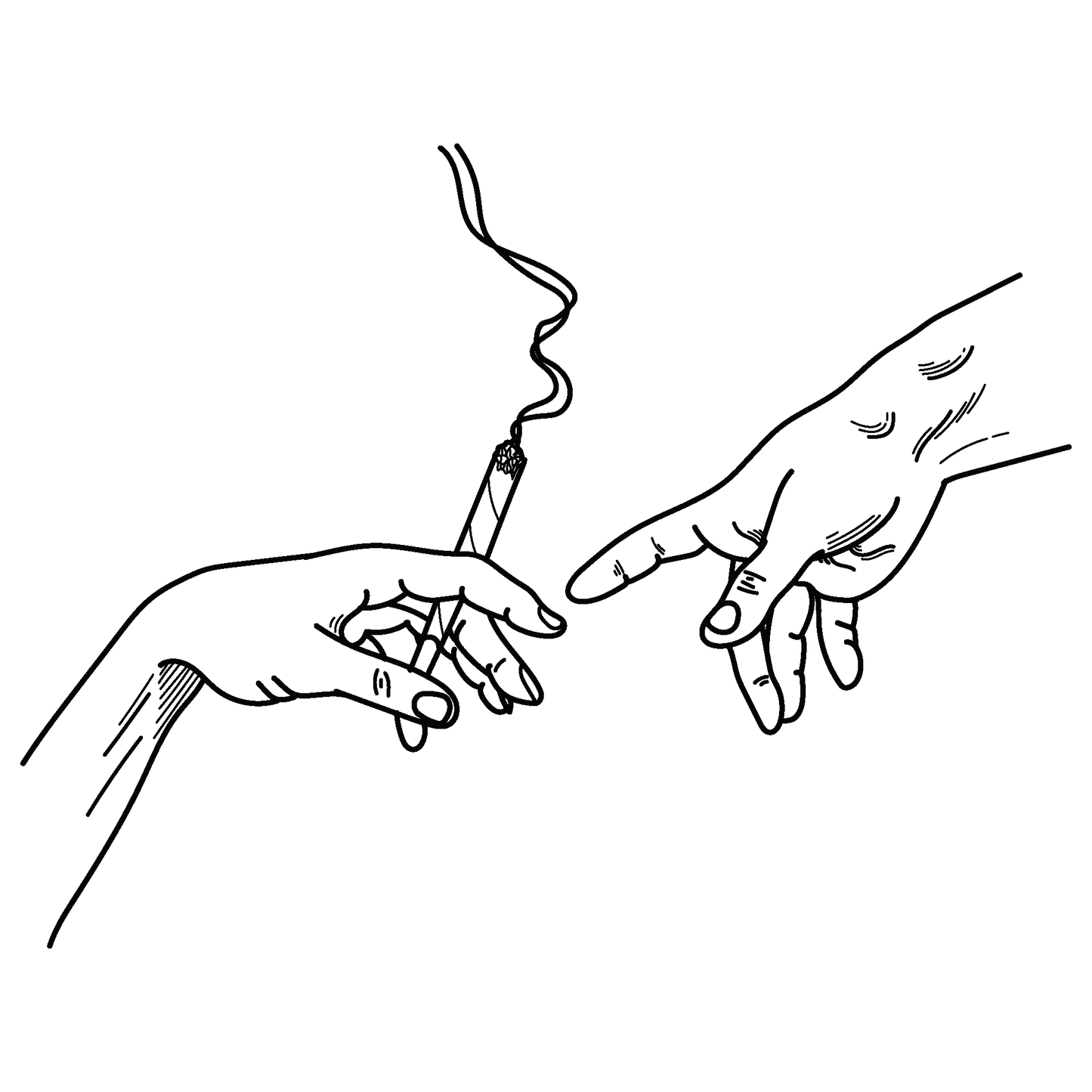 SteezyInk First Spark temporary tattoo design, hands passing a joint, a modern take on classic art