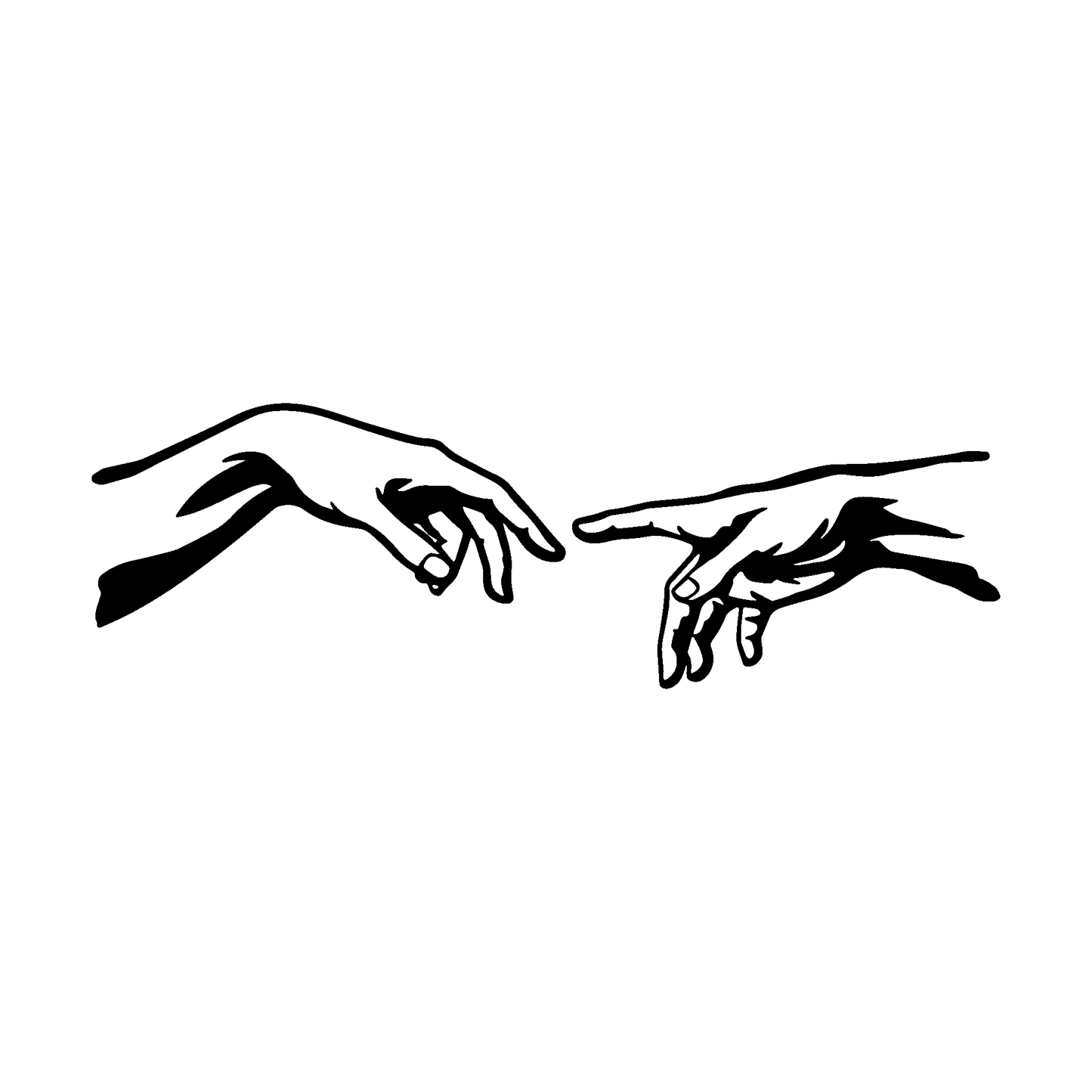 Temporary tattoo design of Michelangelo's Creation of Adam hands, black and white, perfect for couples.