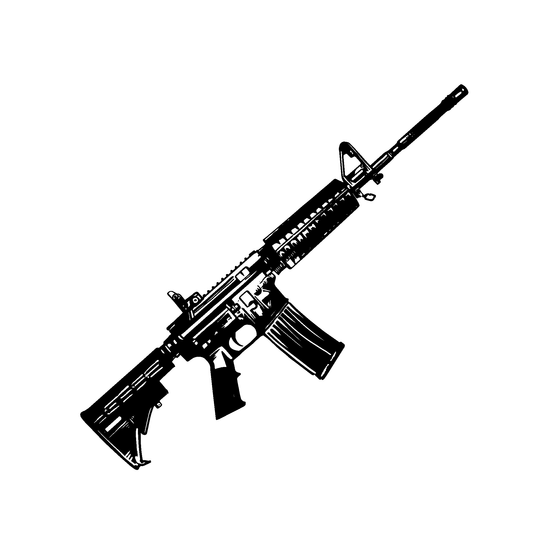 Tactical Rifle Temporary Tattoo, black vector design, 2x4 inch, SteezyInk