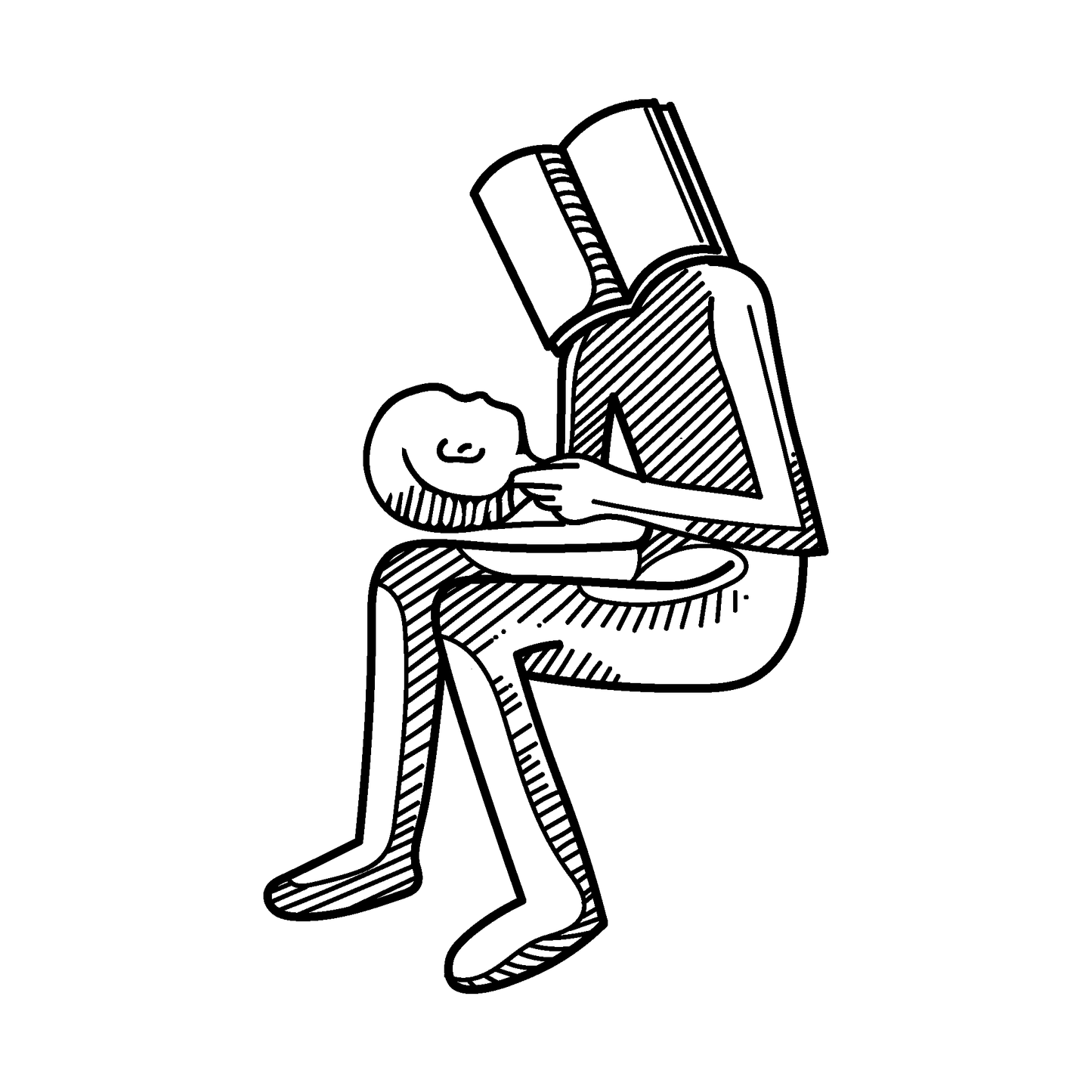 Knowledge Nurturer temporary tattoo design: figure with book head caring for child, education symbol.