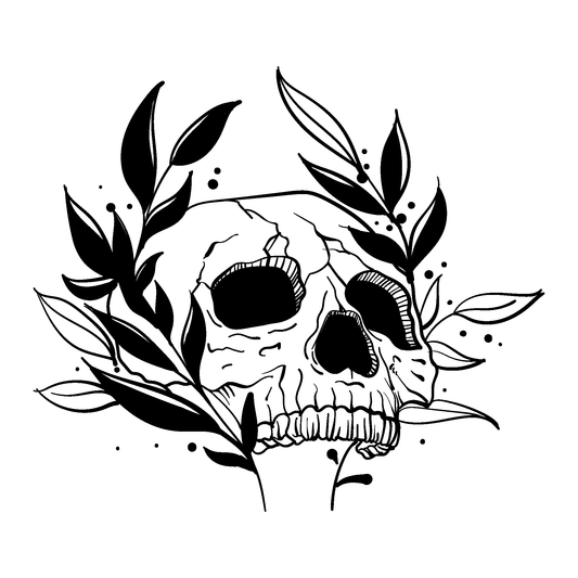 SteezyInk Nature's Rebirth Temporary Tattoo - Skull and leaves design, black ink, 4x4 inch
