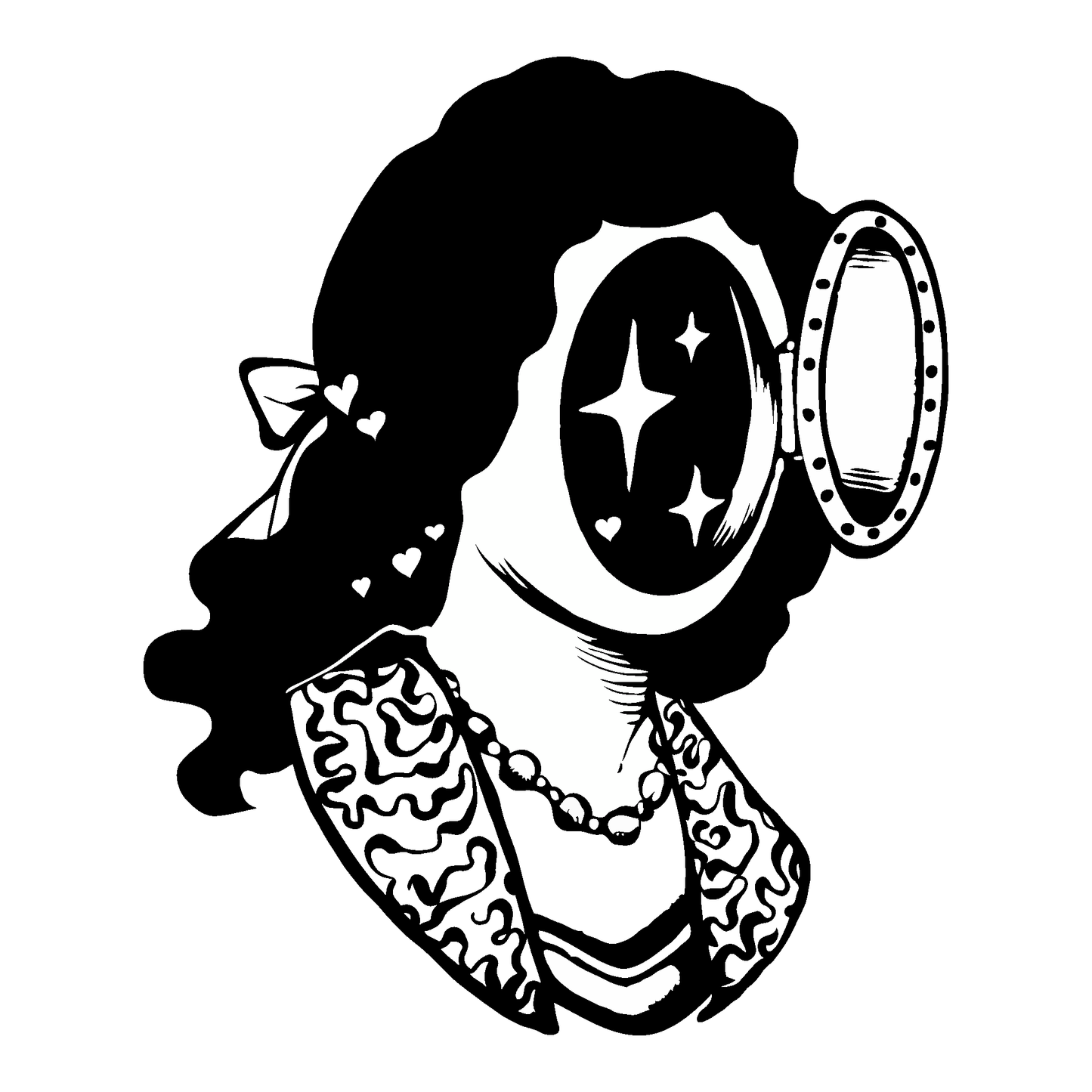 SteezyInk Infinite Gaze Temporary Tattoo: Woman with cosmic portal face, stars, and moon.