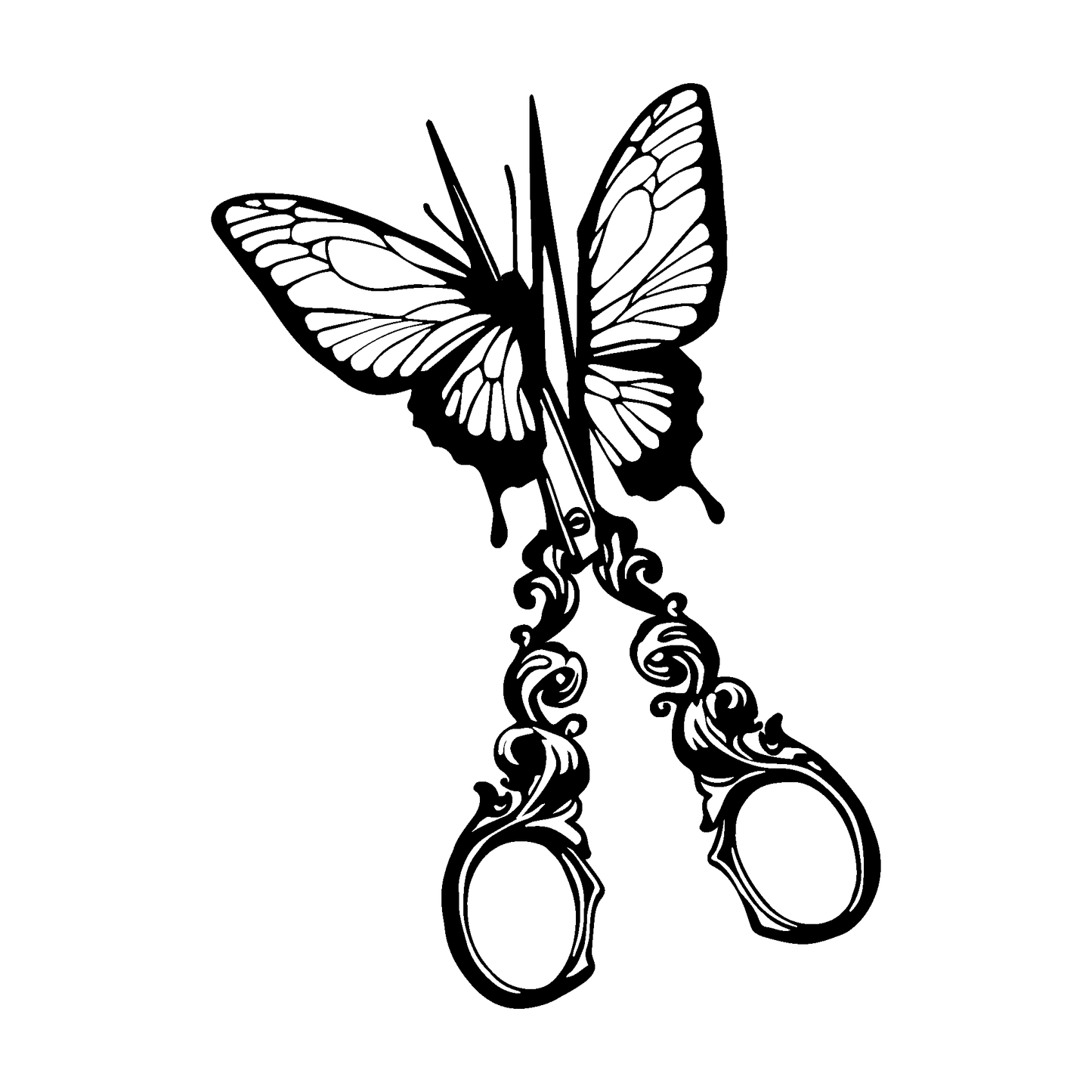 SteezyInk Butterfly Scissors Temporary Tattoo, black and white design, 5 x 2 inch