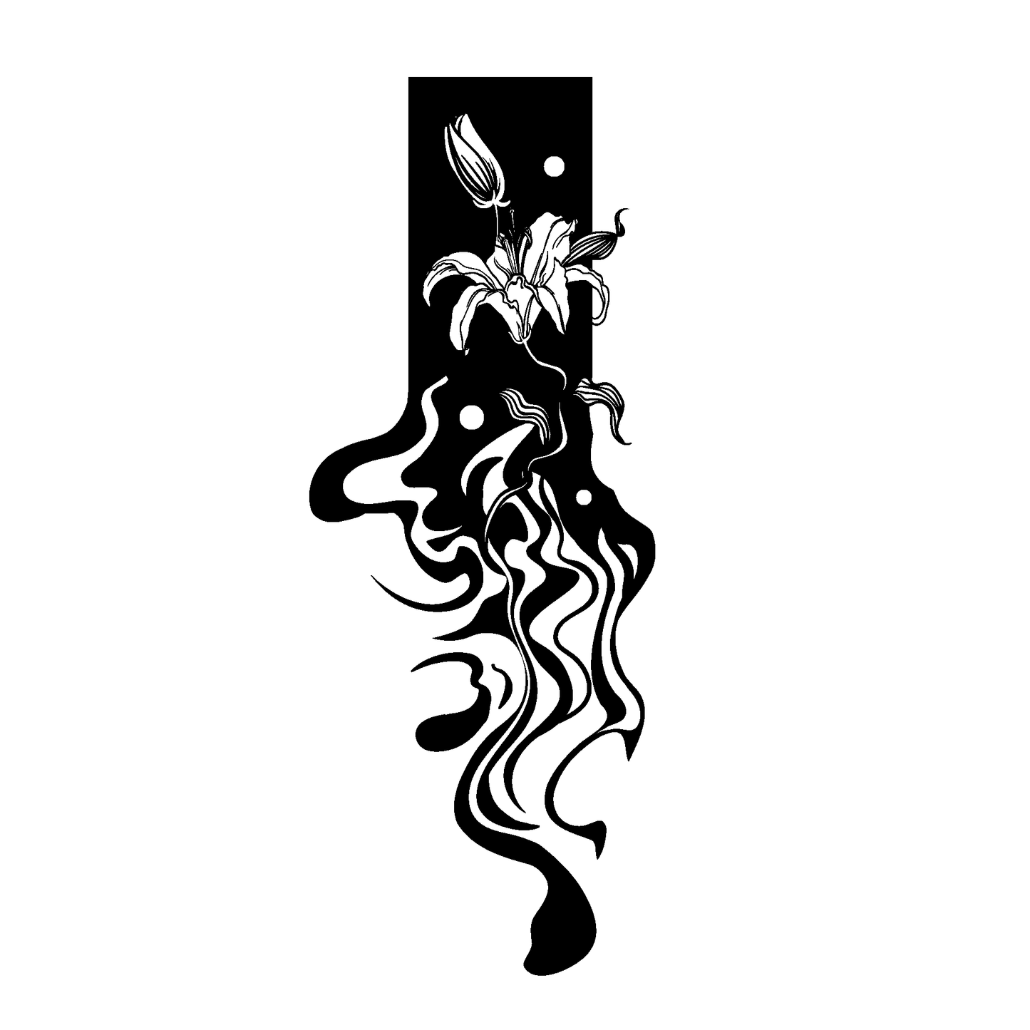 SteezyInk Lily Flow Temporary Tattoo - Black and white lily design with abstract flowing shapes