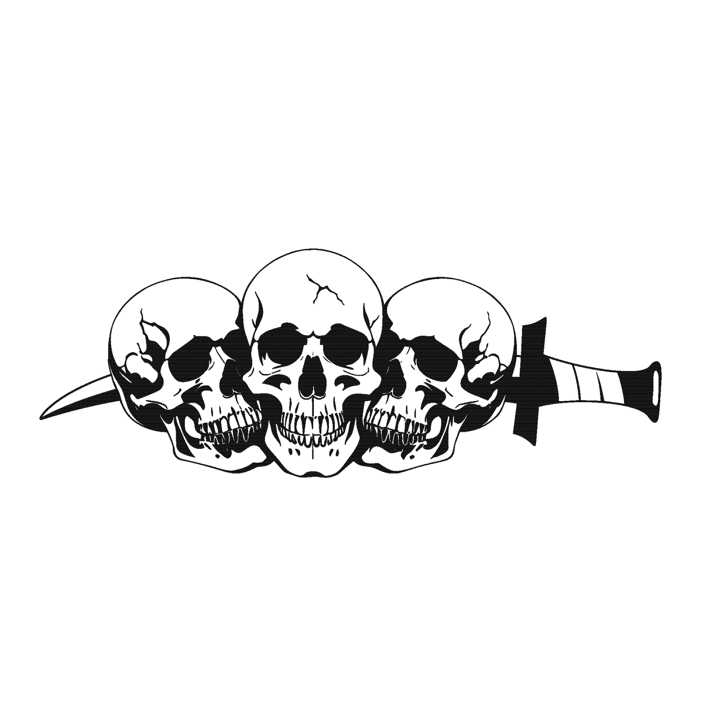 SteezyInk Triple Skull Temporary Tattoo - Black skulls pierced by dagger, body art