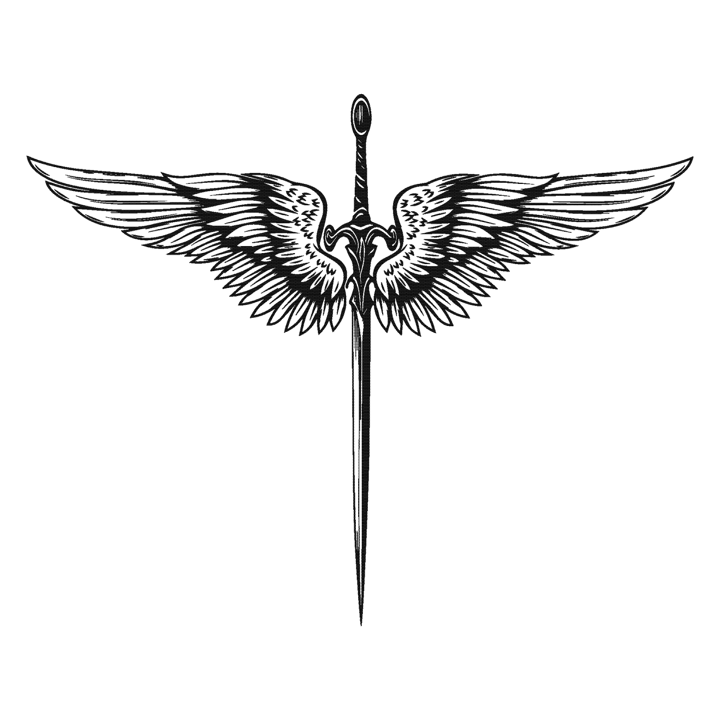 SteezyInk Guardian's Blade temporary tattoo design featuring sword and angel wings, ideal for temporary tattoos