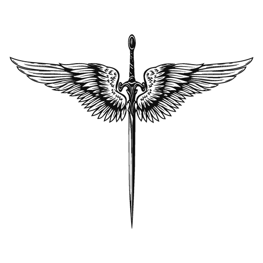 SteezyInk Guardian's Blade temporary tattoo design featuring sword and angel wings, ideal for temporary tattoos