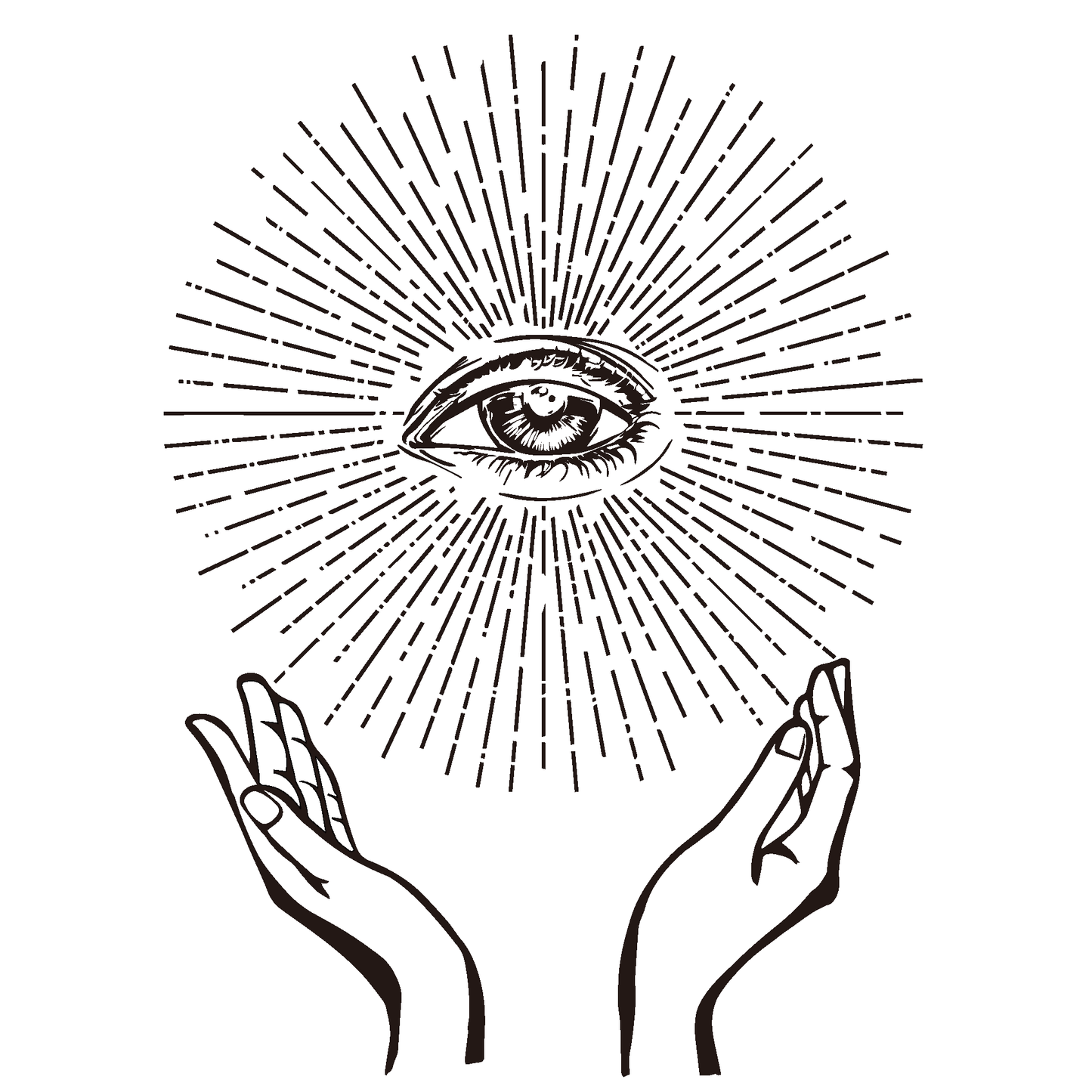 All-Seeing Eye Temporary Tattoo - hand-held eye radiating light, symbol of enlightenment, available at SteezyInk