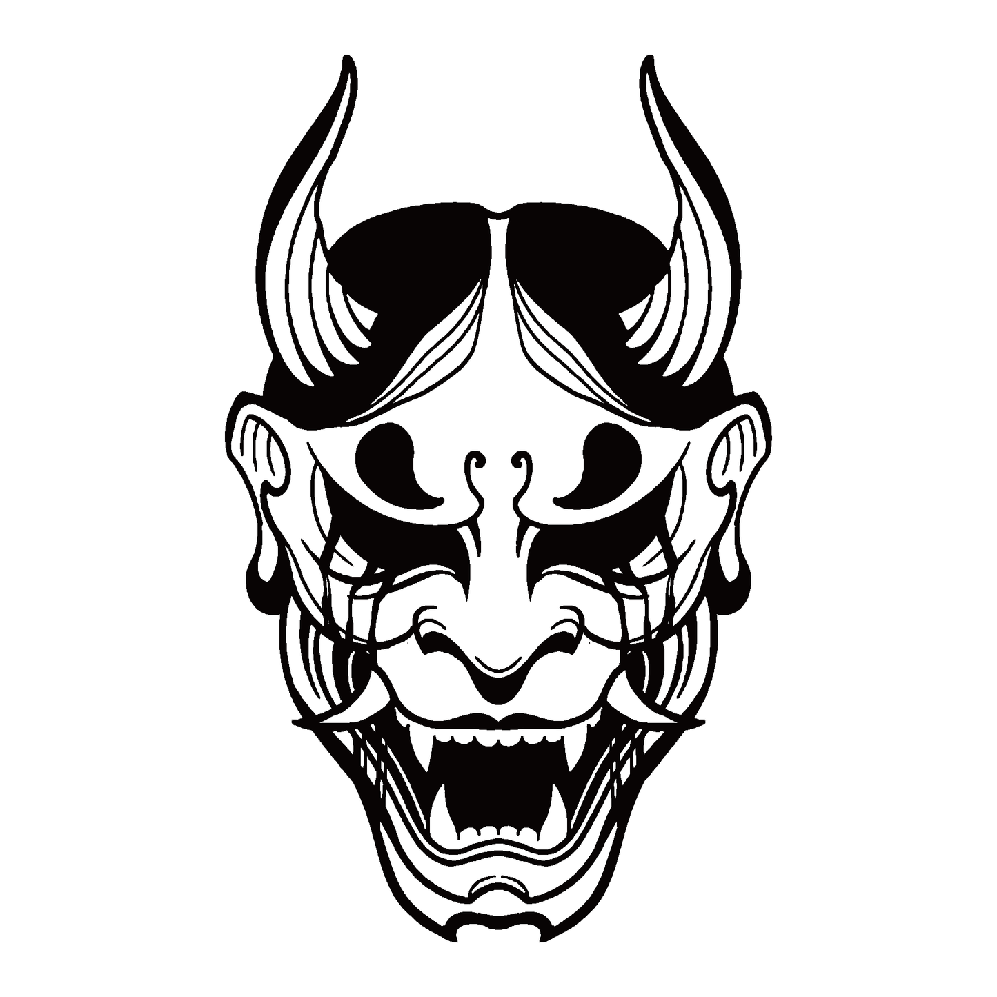SteezyInk Hannya Fury Mask Temporary Tattoo. Black and white mask representing Japanese folklore and strong emotion.