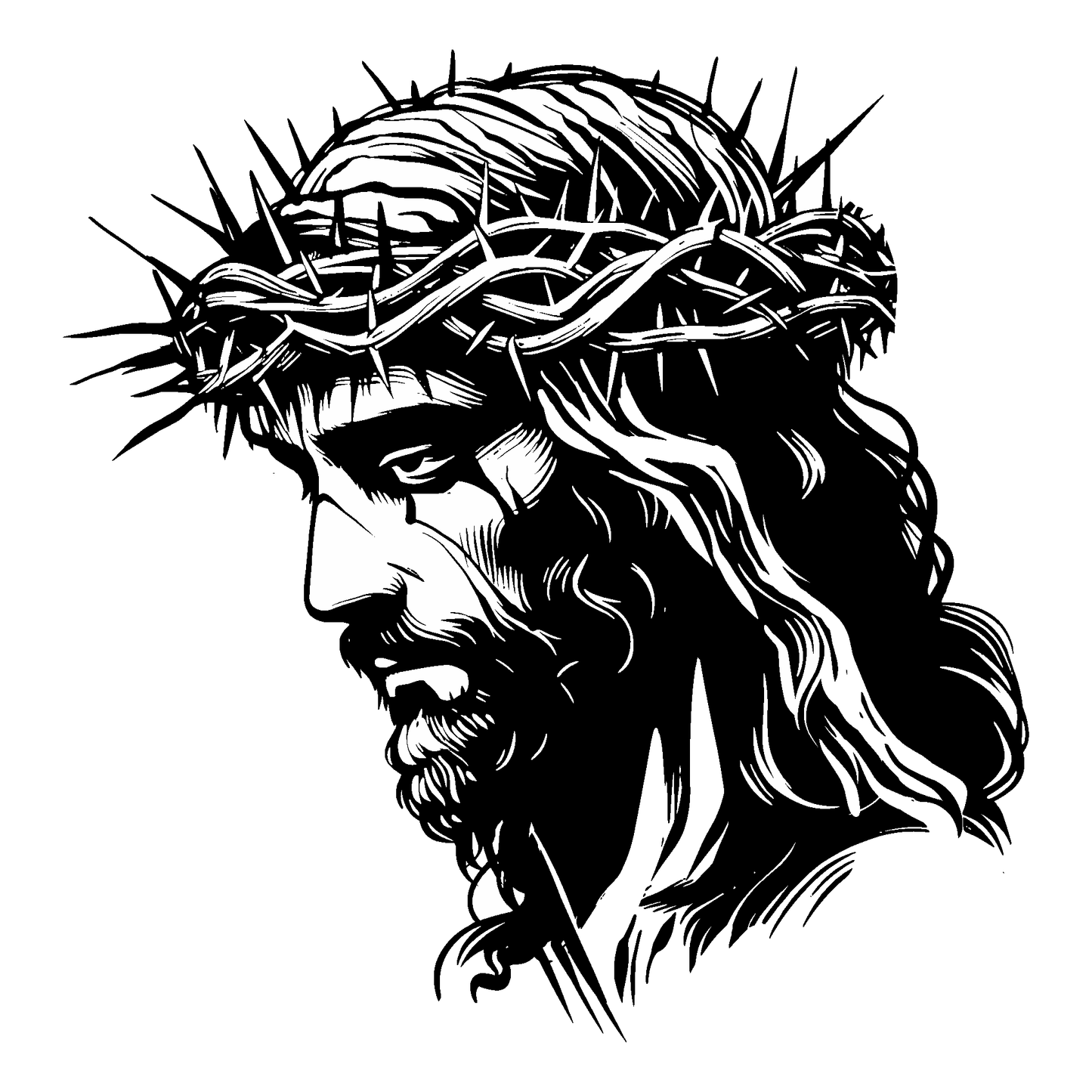 SteezyInk Crown of Sacrifice Temporary Tattoo: Jesus with crown of thorns, detailed black ink design.