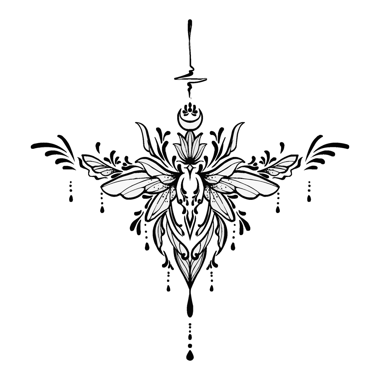 SteezyInk Balance & Growth Arrangement Temporary Tattoo - Black floral design symbolizing balance