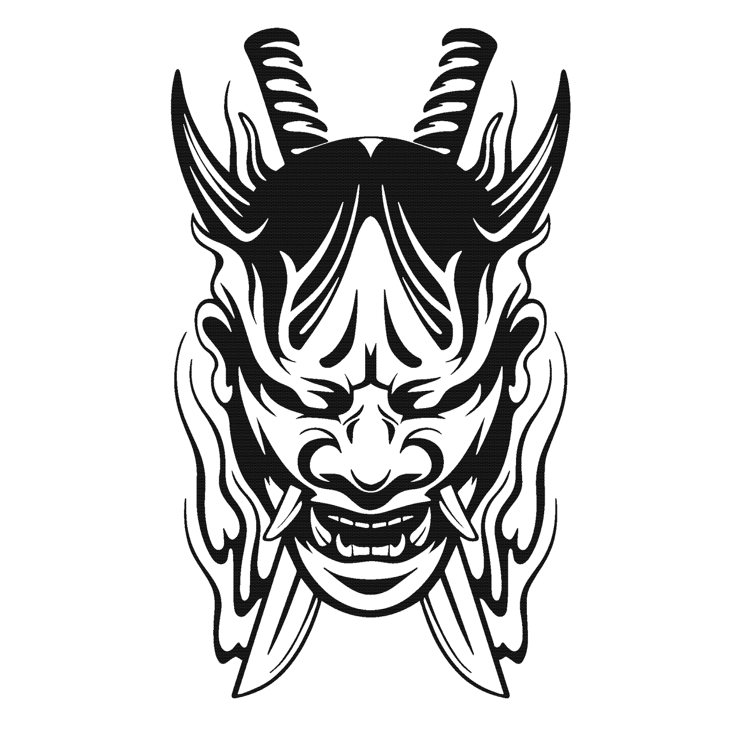 Fiery Hannya Mask Temporary Tattoo - Japanese folklore design, embodies strength and transformation