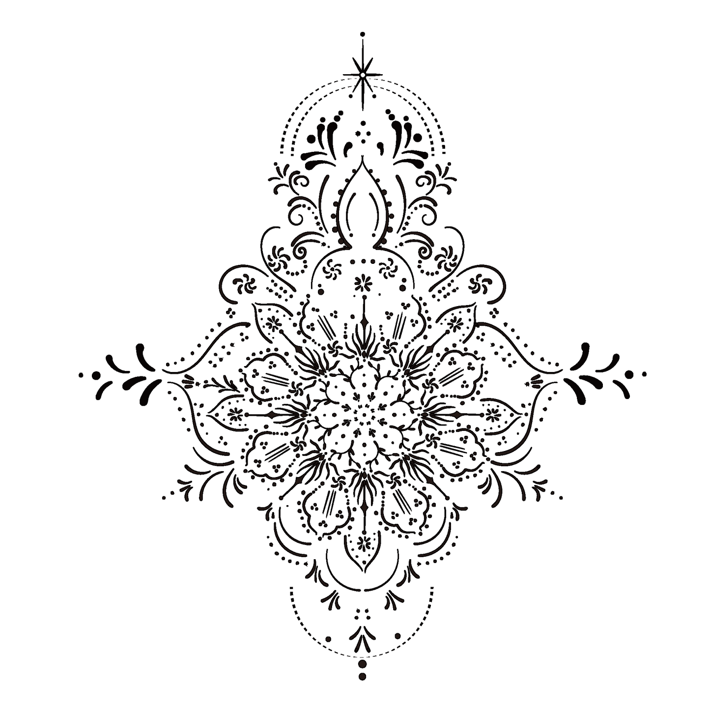 SteezyInk Floral Mandala Temporary Tattoo, 6.5 x 6.5 inch, ornate design with floral details, temporary body art