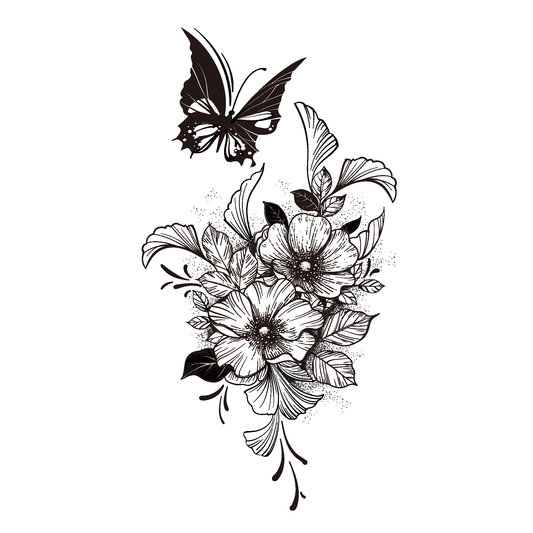 SteezyInk Flower Flutter Temporary Tattoo - Delicate butterfly with floral design