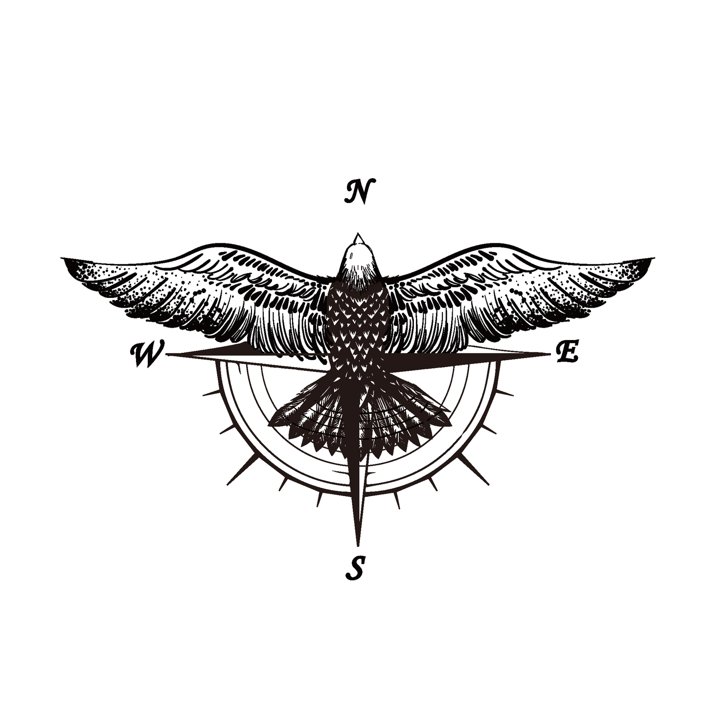 SteezyInk Winged Navigator Temporary Tattoo: Bird above compass rose, symbolizing direction.