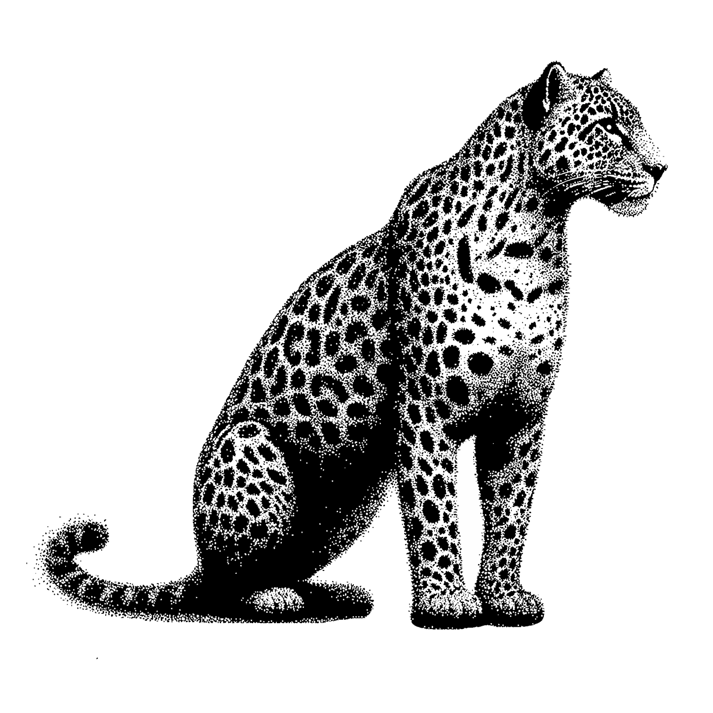 SteezyInk Sitting Leopard Temporary Tattoo, detailed dotwork design in black, 6.5x6.5 inch