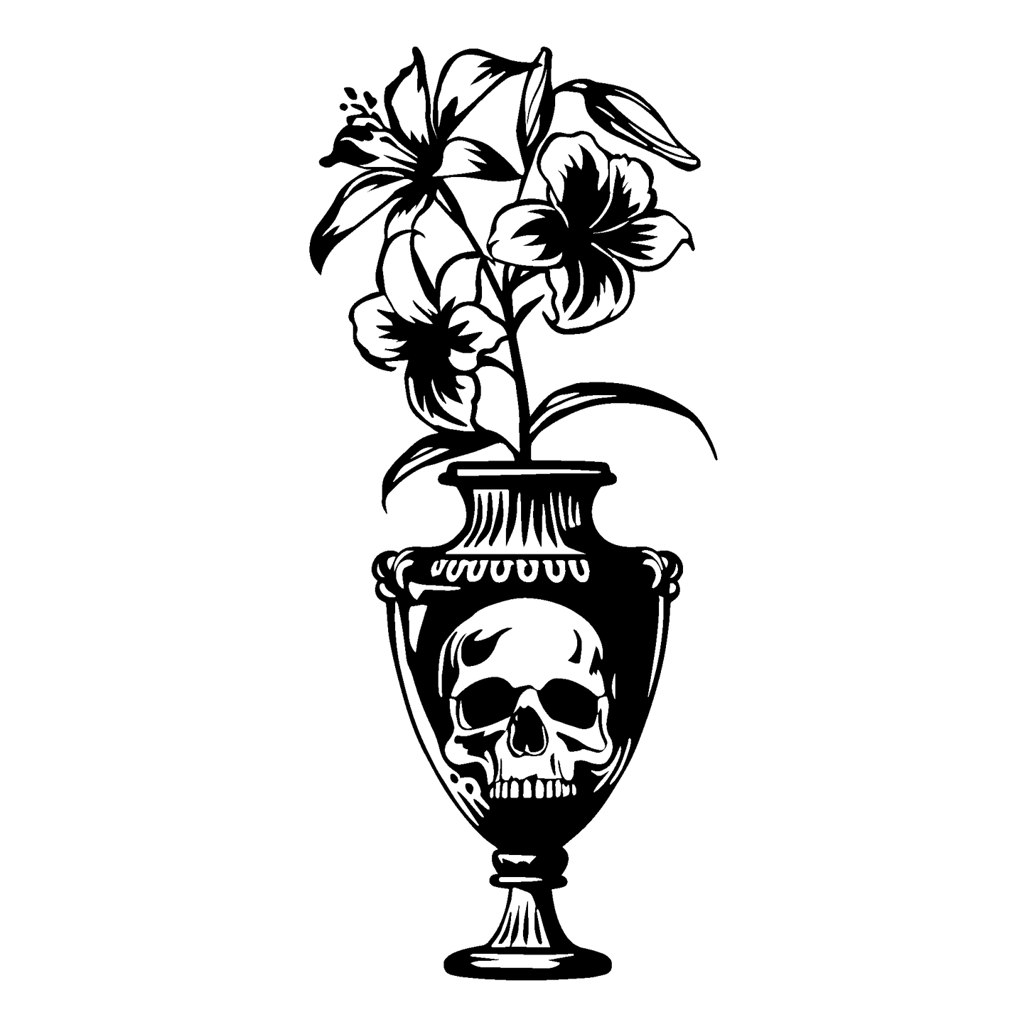 Eternal Bloom Temporary Tattoo design featuring skull and lilies, representing life's cycle.